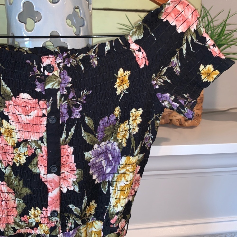 Xhilaration Black and Pink Off the Shoulder Tie Waist Summer Jumpsuit S NEW - Picture 3 of 6